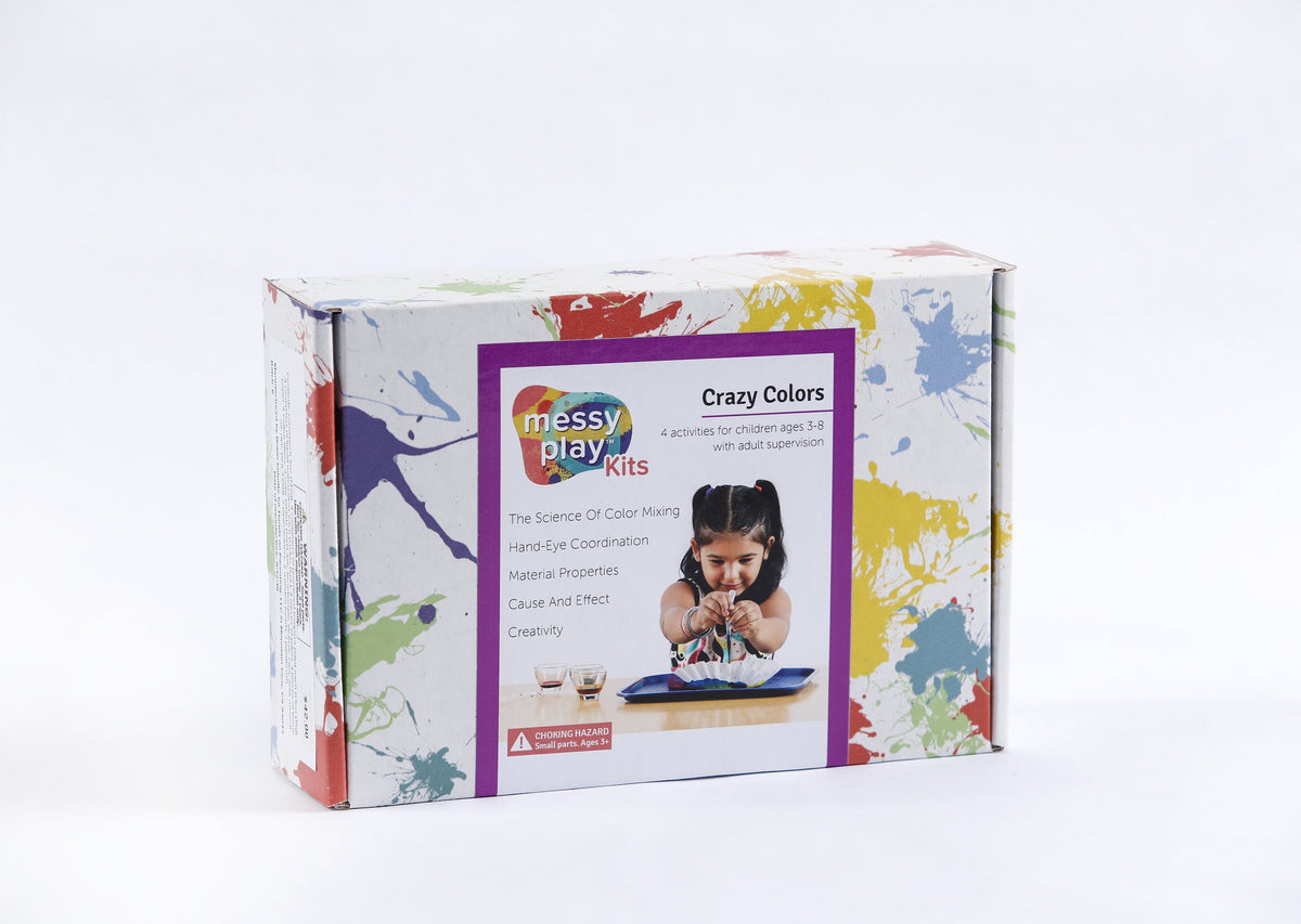 Splatter painted box package of Crazy Colors Messy Play Kit.