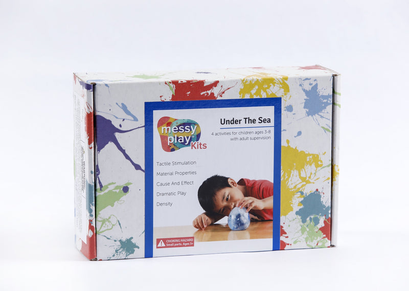 Splatter painted box package of Under The Sea Messy Play Kit.