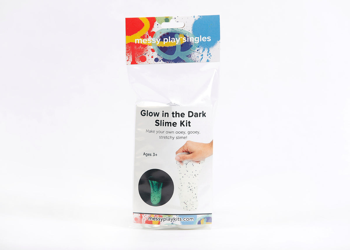 Single package of Messy Play Kit's glow-in-the-dark slime